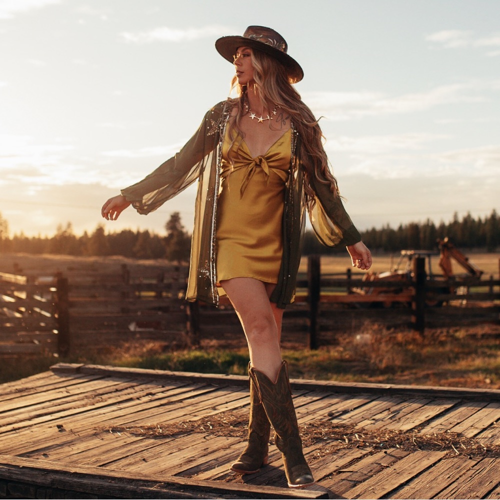 Yellow satin mini dress